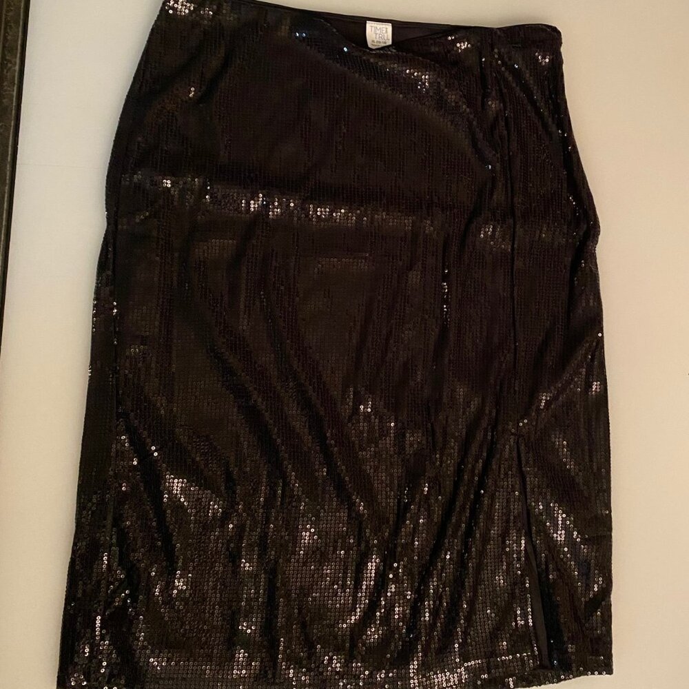Time and Tru black sequin skirt with side slit